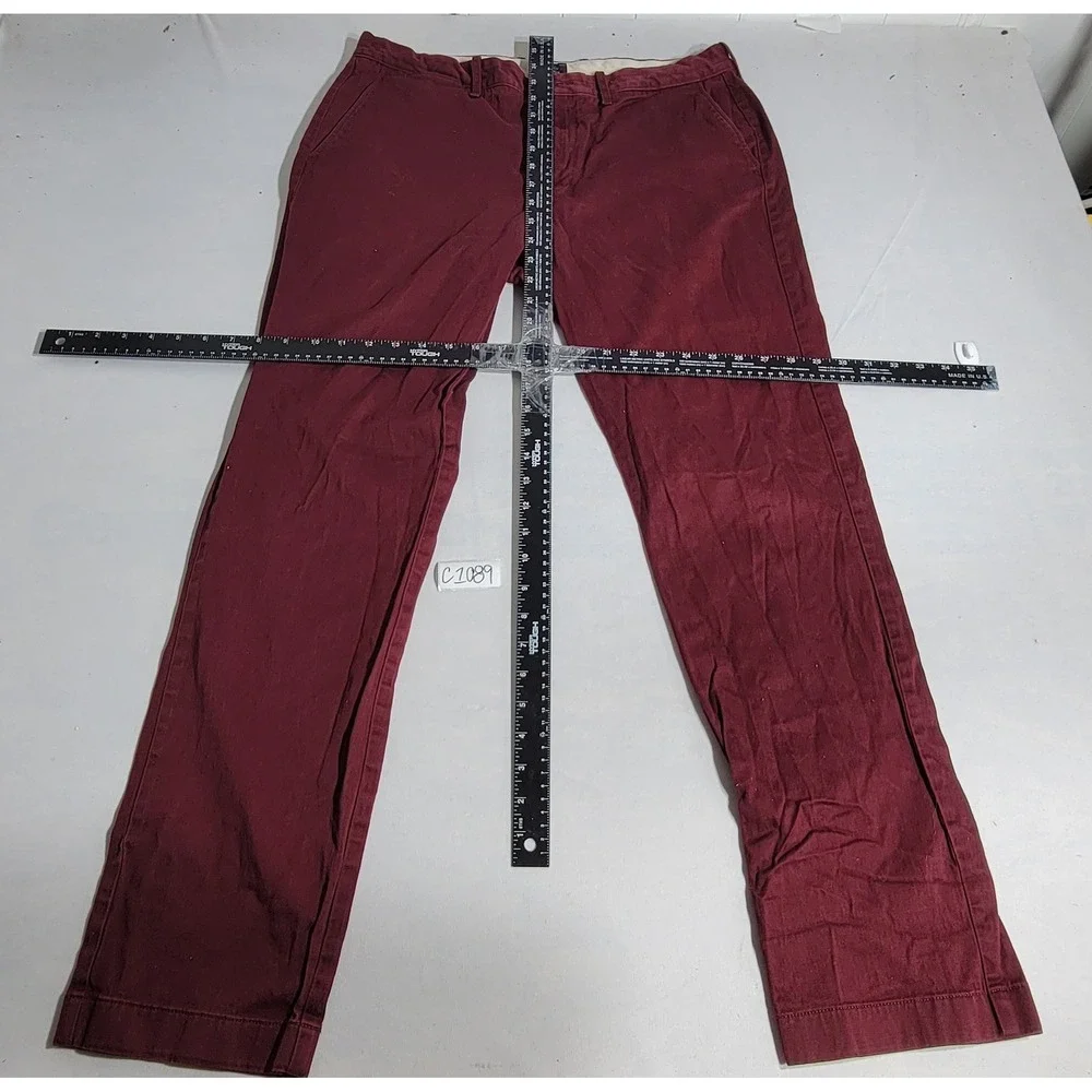 J.Crew Mens Stretch Chino Pants Burgundy Maroon 34x32 Cotton Blend Straight Leg